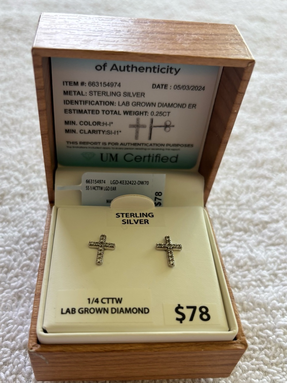 Sterling Silver Lab-Grown Diamond Cross Stud Earrings - Silver